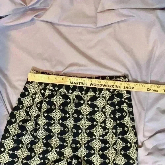 Zara Basic Women's Navy|Ivory Eyelet Embroidered Print Pants with Pockets Size S - Picture 11 of 12